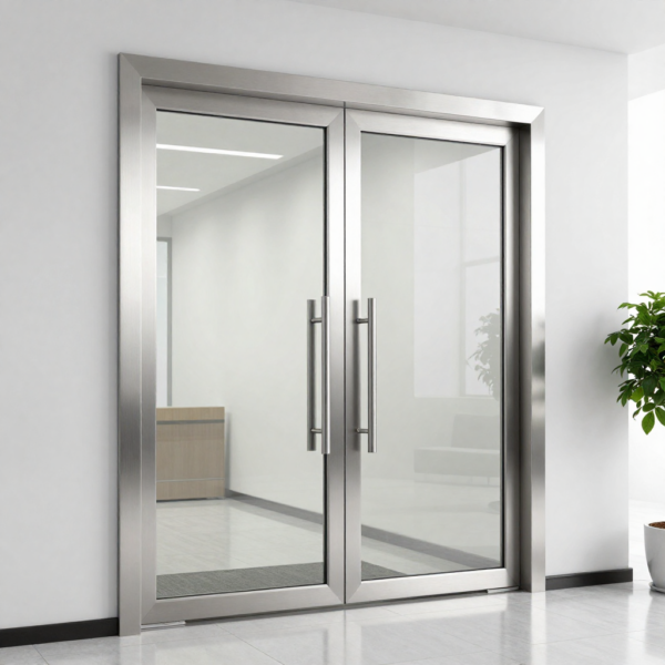 Automatic swing door opener installed on commercial entrance