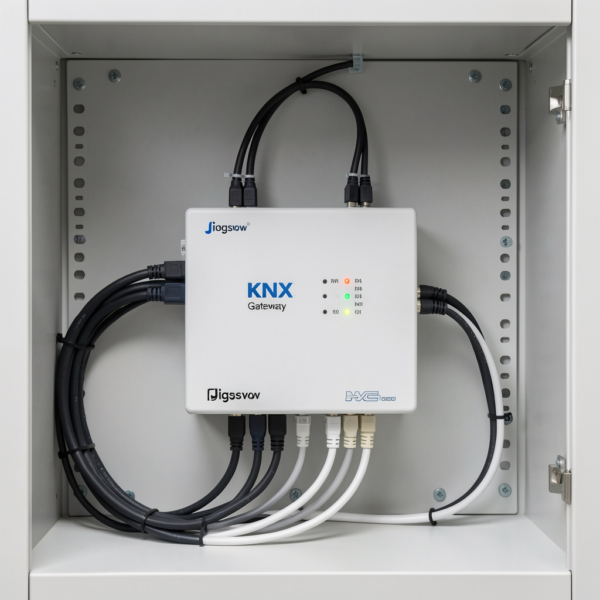Jigsaw KNX Gateway (2 Users) managing lighting and climate control in a modern smart home