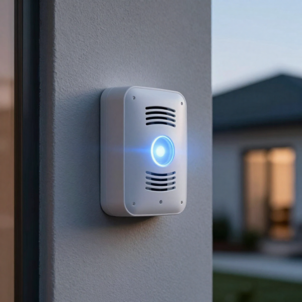 Vision Z-Wave Outdoor Siren mounted outdoors for perimeter protection in a zoned security system