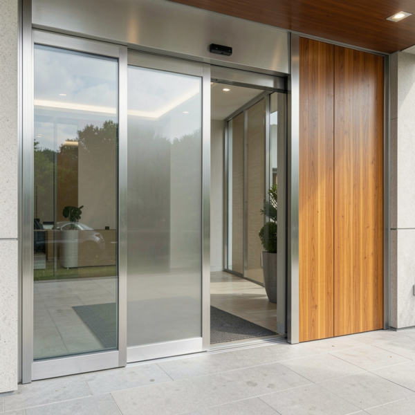 Automatic sliding door system showing effect of door weight on motor.