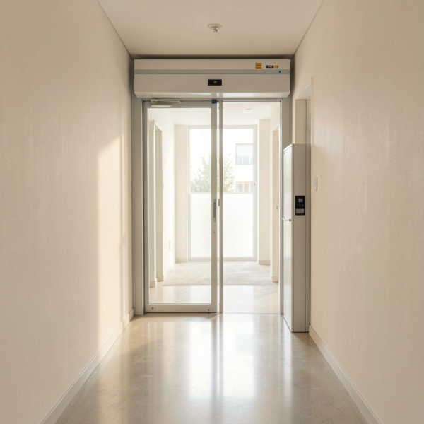 Automatic door opener system providing hands-free access in indoor space.