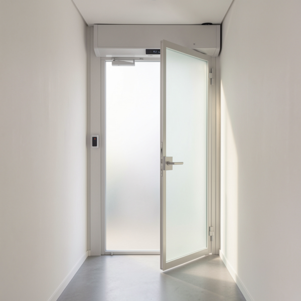 Automatic door system designed for narrow corridors and compact spaces.