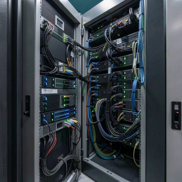 Advanced network security architecture with firewall, encryption, and monitoring tools.