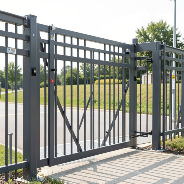 Smart building entrance using safety sensors for gates to detect vehicles and pedestrians.