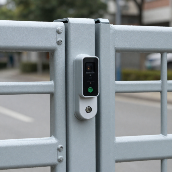 Automatic gate safety sensors detecting obstacles for safe operation.