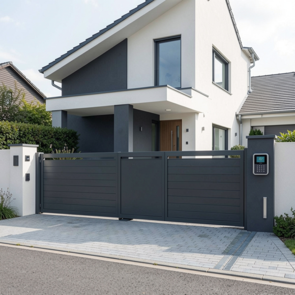 Automatic sliding gate with motorized system for home security.