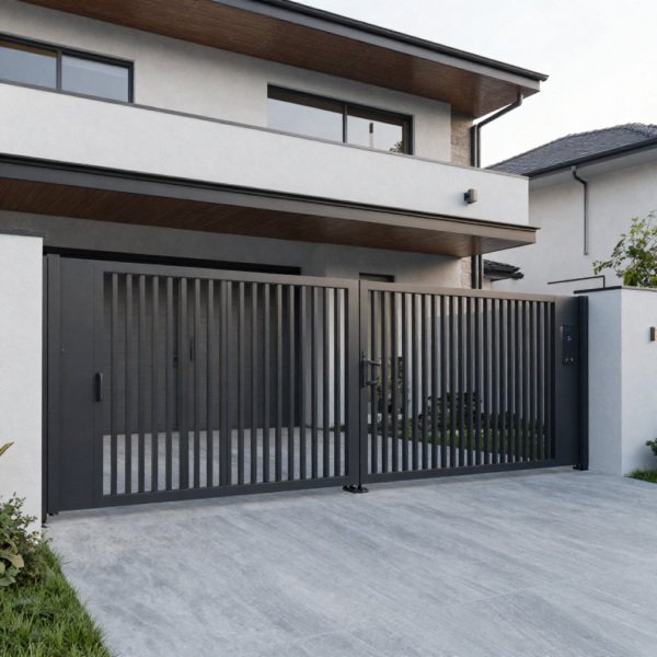 Secure sliding gate system with intercom and CCTV integration.