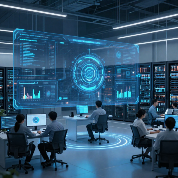 AI-powered smart automation solutions managing data analytics in modern technology environment.