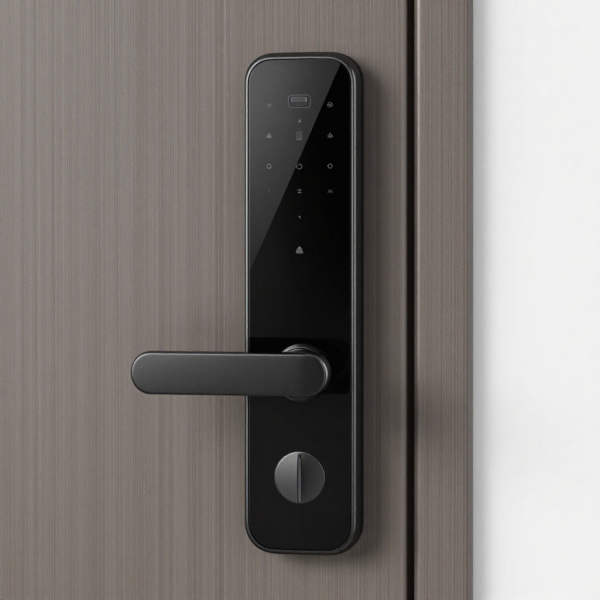 Smart Lock operating offline with keypad and fingerprint access on modern home door