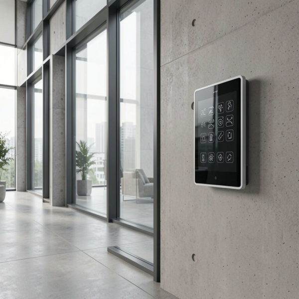 Automated Window Systems controlling sunlight glare in a modern smart home with large glass windows