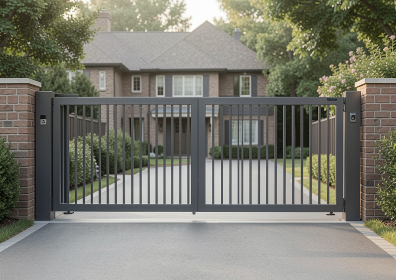 Modern swing gate automation improving security and access control.