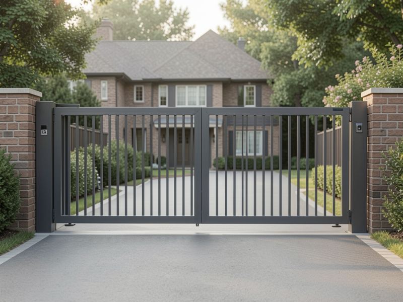 Modern swing gate automation improving security and access control.