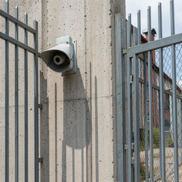 Outdoor siren for industry installed on factory building for emergency alerts