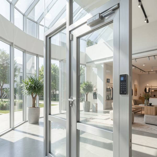 Digital dashboard monitoring smart window control system in commercial building.