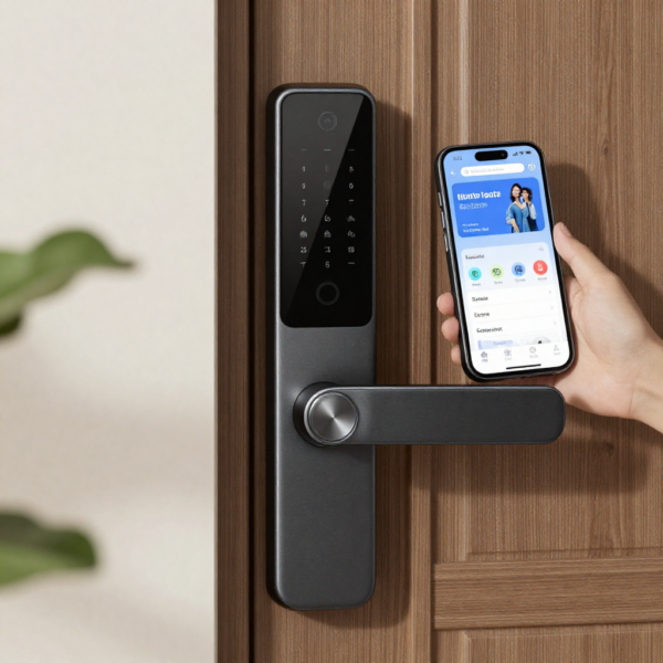 Smart home dashboard displaying smart lock access logs and security alerts.