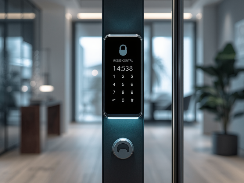 Offline access control system at modern office entrance