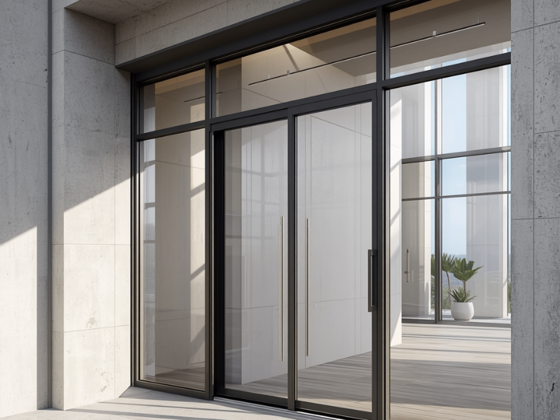 Connected automatic sliding door system in modern building