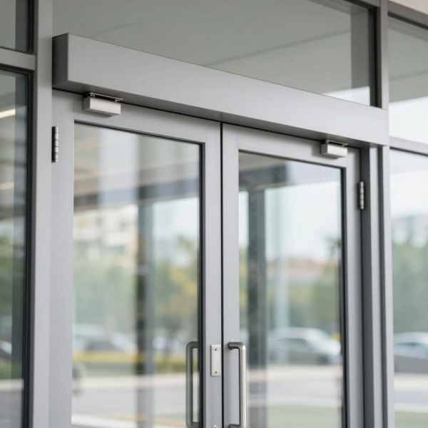 Energy-efficient automatic swing door opener reducing air loss