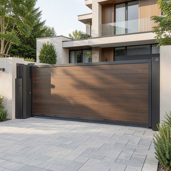 Automatic sliding gate opening with motorized system installed