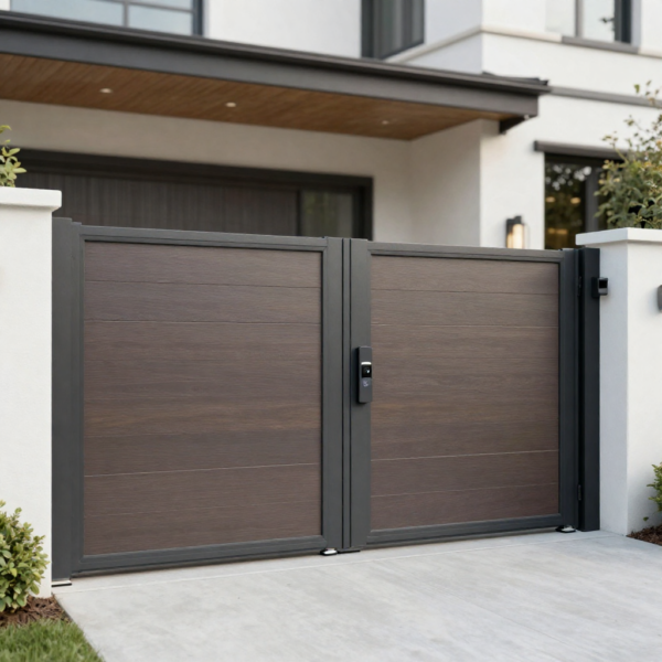 Sliding gate automation system at modern residential entrance