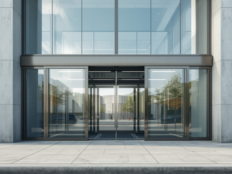 Automatic door system for busy entrance modern commercial building