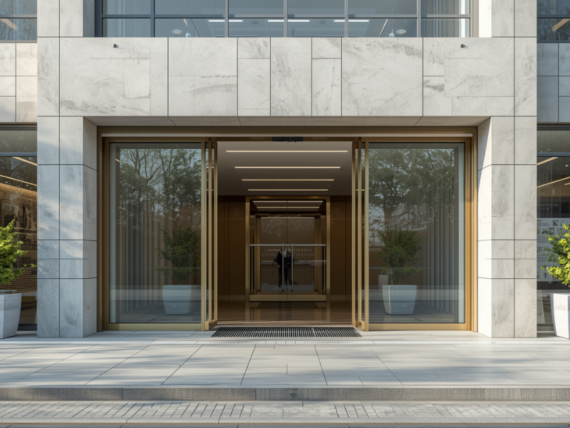 Commercial automatic door operator for high traffic building entrance