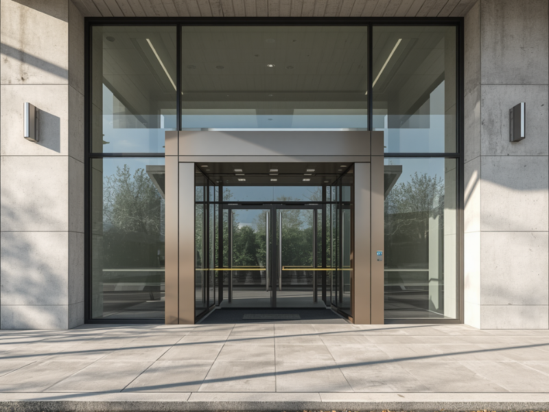 Automatic sliding door operator for busy entrance glass door system