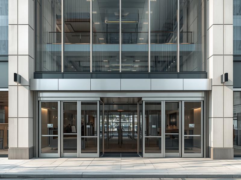 Sliding door automation system for commercial building entrance