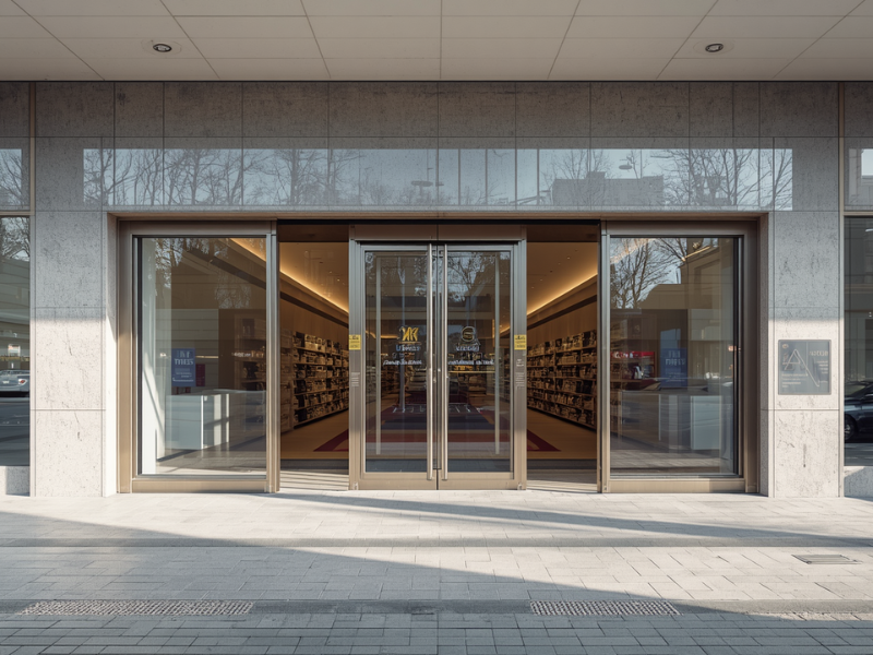 Automatic door system installation commercial building