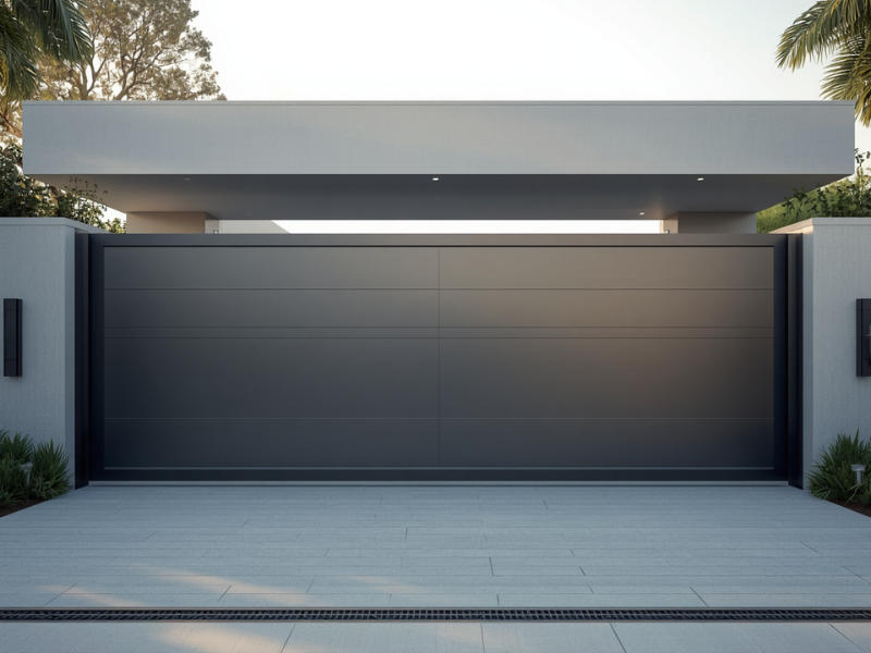 Smart gate motor for residential entrance with modern architecture