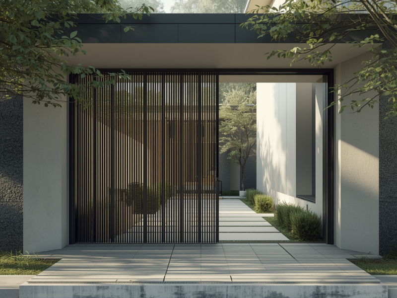 Quiet gate motor installation modern home driveway entrance