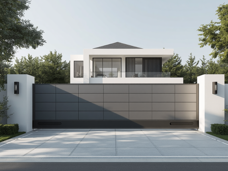Wide driveway gate kit with large sliding gate and smart automation