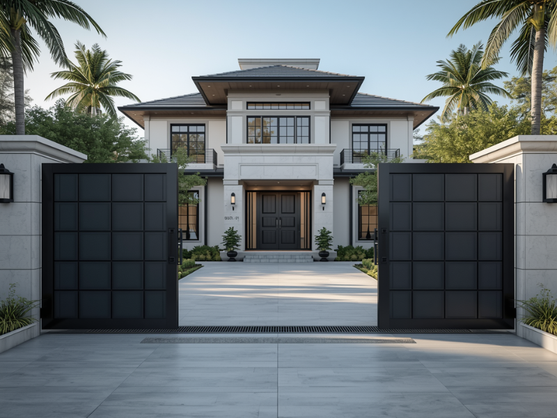 Automatic swing gate opener for double gate modern home