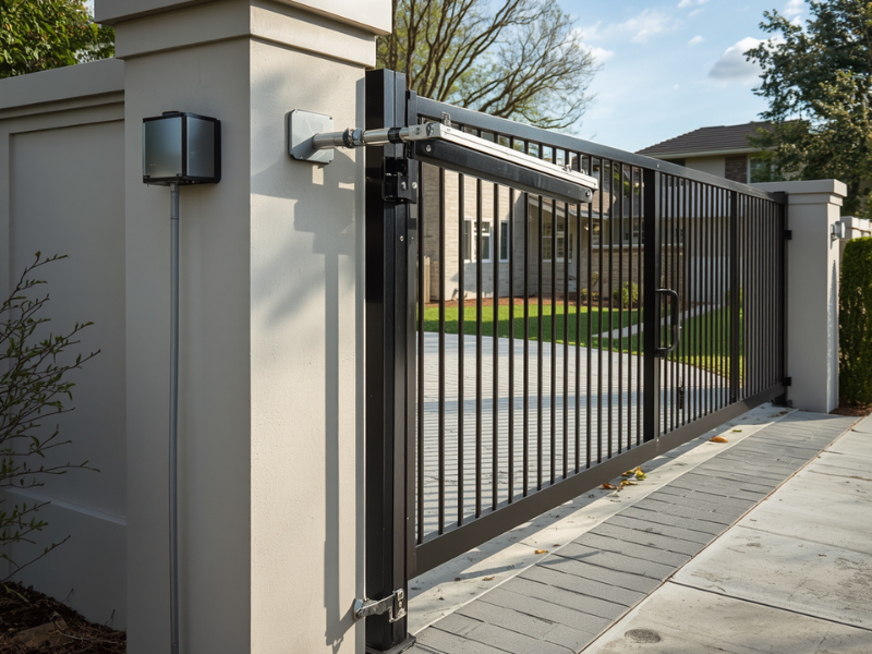 Automatic swing gate system with visible motor arm installation