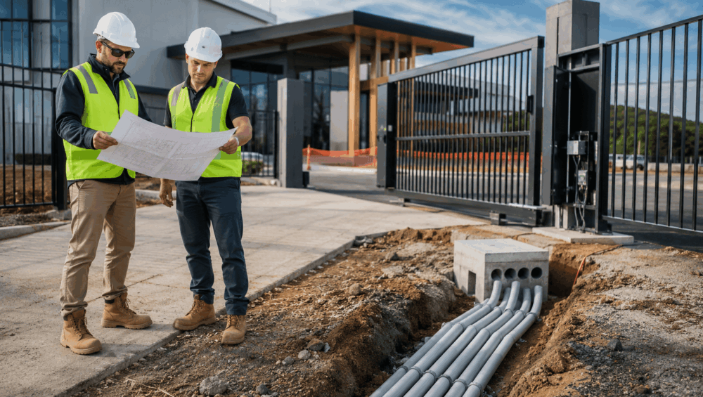 Learn the key automatic gate power requirements for 24V and 240V gate operators, including pre-wiring, conduit planning, cable routing, and future-proofing tips.