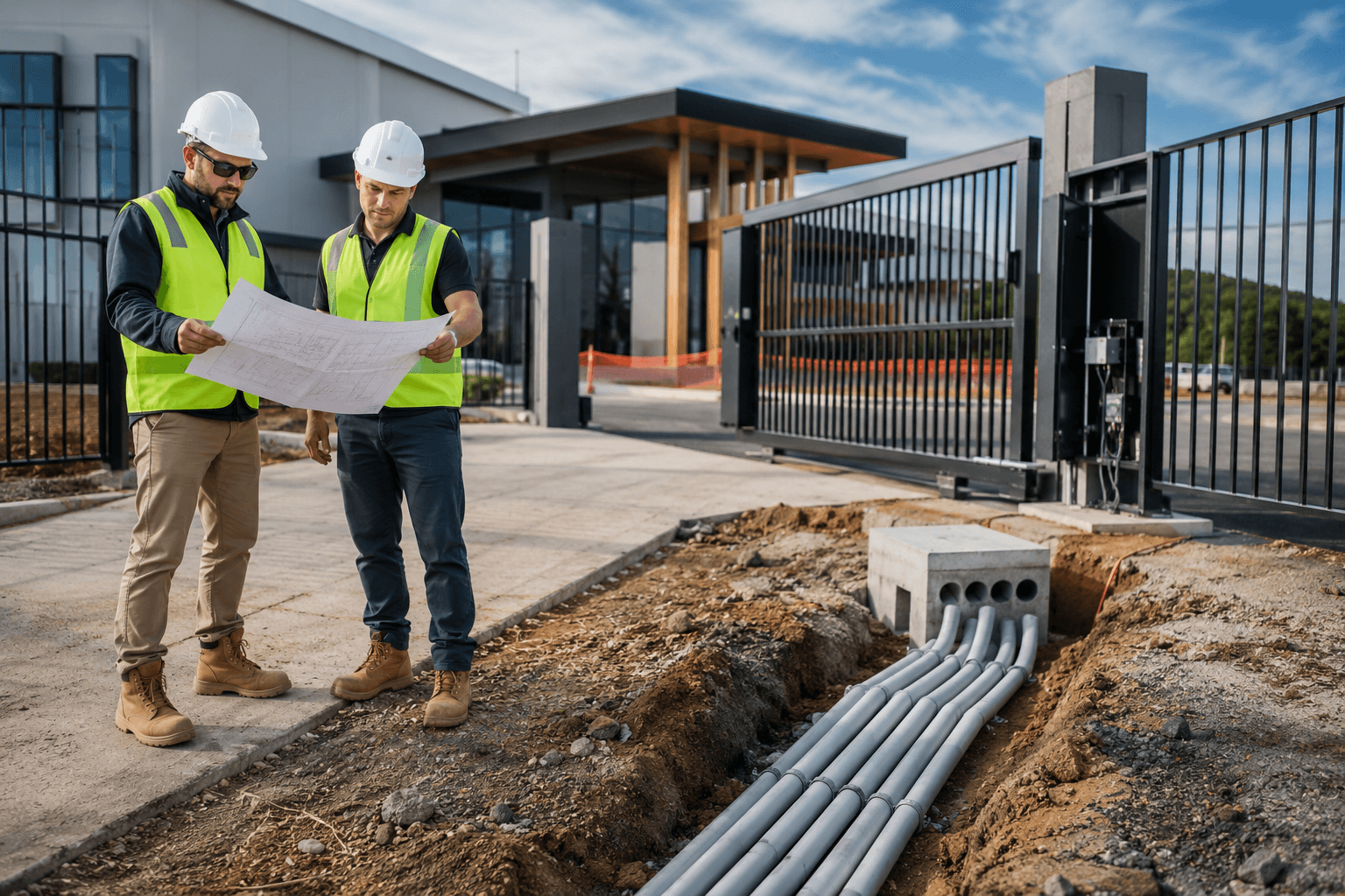 Learn the key automatic gate power requirements for 24V and 240V gate operators, including pre-wiring, conduit planning, cable routing, and future-proofing tips.