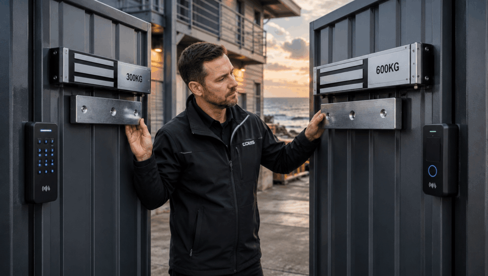 Learn how to choose the right magnetic lock holding force by comparing 300kg vs. 600kg maglocks.