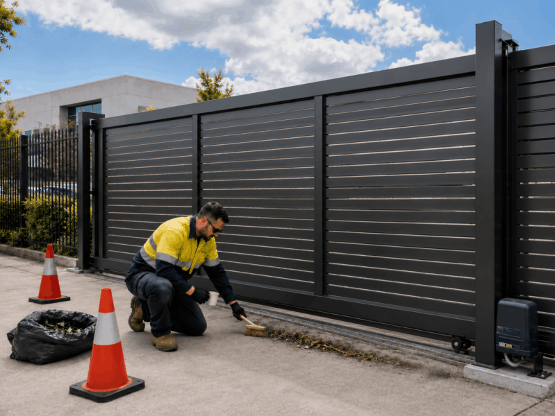 The correct way to clean automatic gate track areas is to remove loose, accessible material without modifying the gate system.